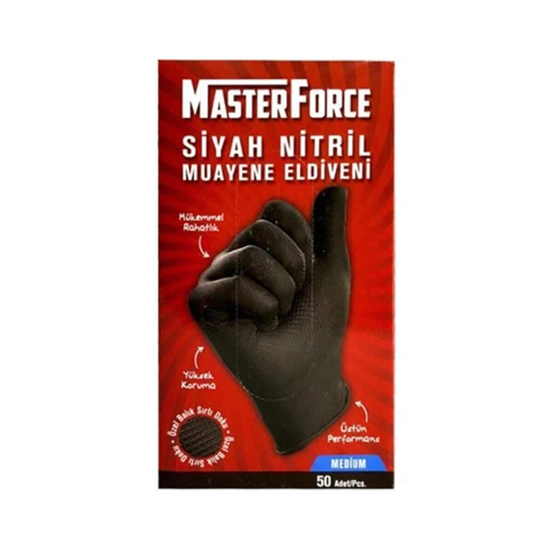 Master Force Siyah Nitril Muayene Eldiven (Medium)