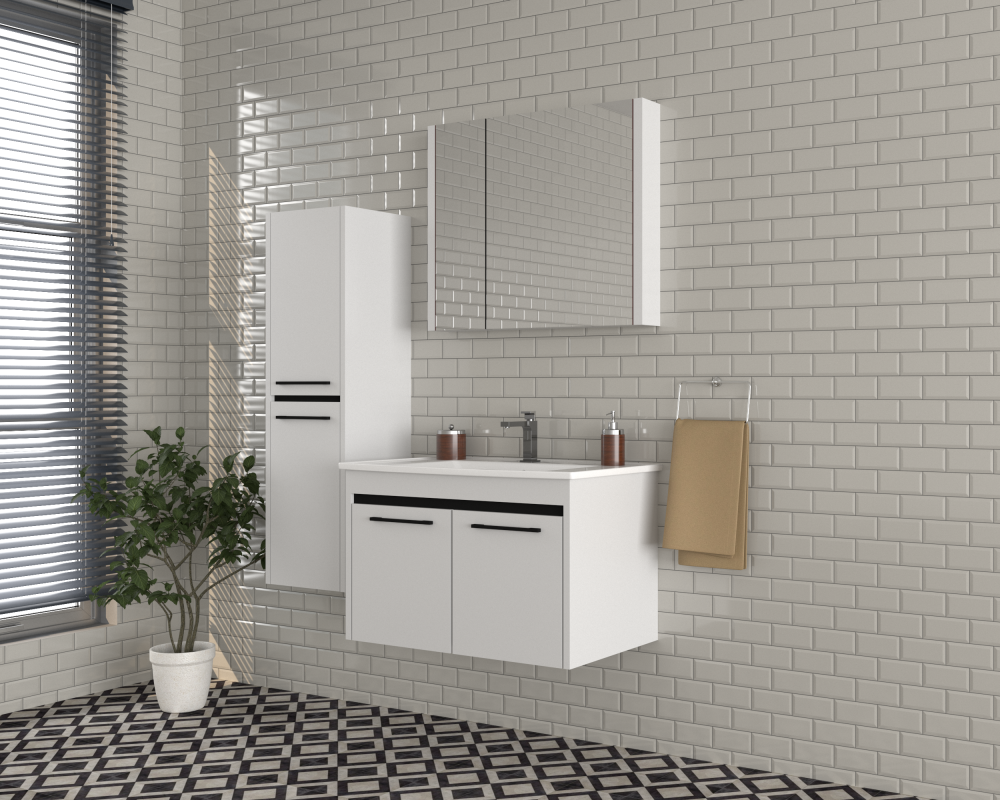Astra Black 80 Cm Banyo Dolap Takım